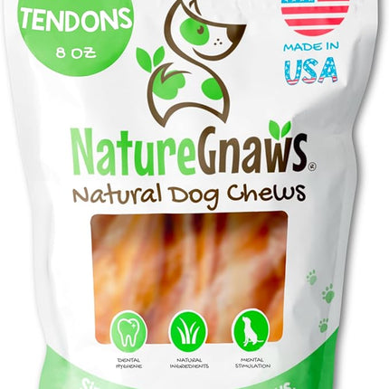 Nature Gnaws USA Beef Tendons for Dogs (8oz) - Mixed Thickness - Long Lasting for Aggressive Chewers - Premium Natural Beef Dog Chew Treats - Rawhide Free