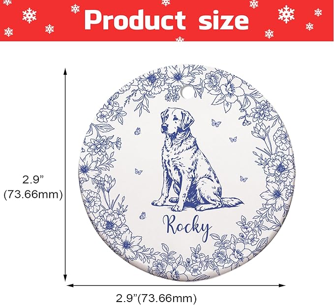 Personalized Chinoiserie Toile Pet Memorial Ornament – Custom Dog or Cat Christmas Ornament – Customizable with Name and Date – Unique Pet Lovers Gift – Pet Memorial Picture Ornament