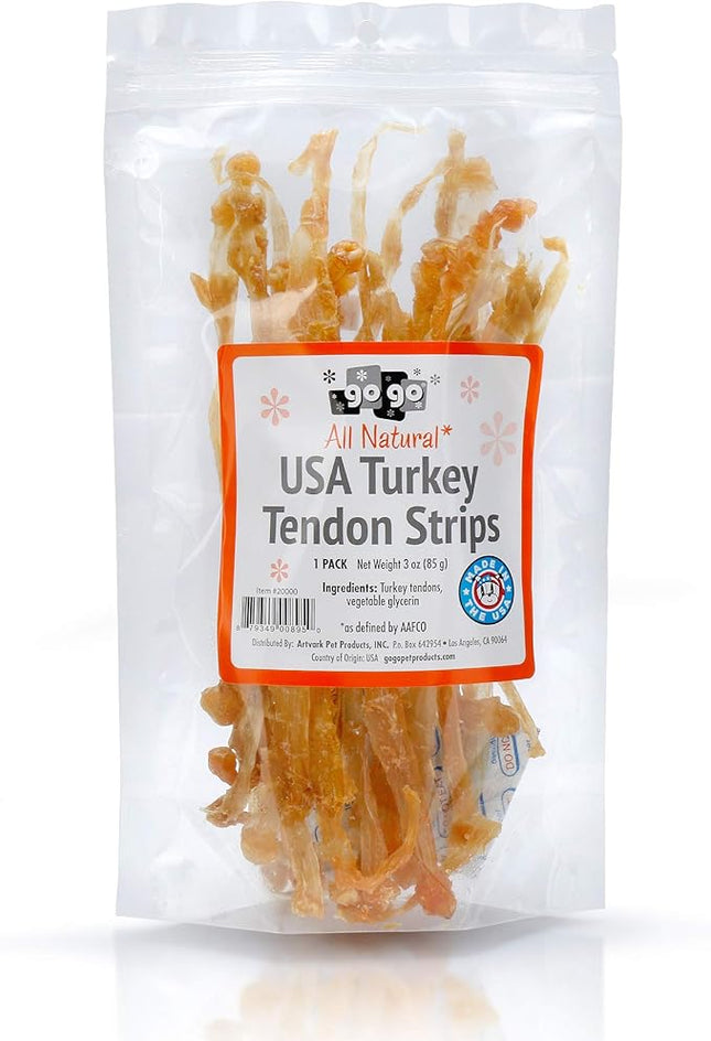 GOGO 3oz Turkey Tendon Strips Dog Chew Treats Sources and Made in The USA (1 Pack)