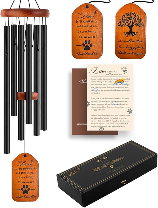 Dog Memorial Wind Chime, 28" Black Tombstone Dog Sympathy Windchime, Dog Memorial Gifts for Loss of Dog, Pet Loss Gifts, Dog Remembrance Passing Away Gift