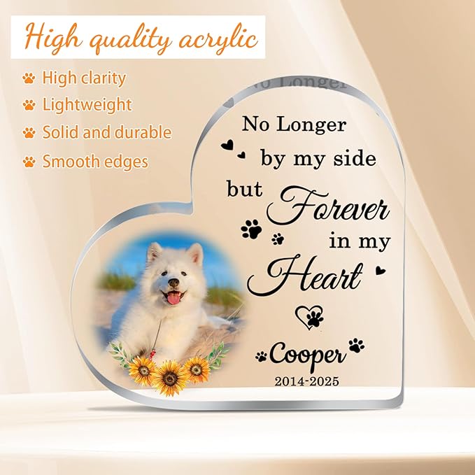 Personalized Pet Memorial Plaque, Dog Memorial Gifts for Loss of Dog, Pet Memorial Gifts for Dogs, Loss of Dog Cat Sympathy Gift, Pet Remembrance Gift, Custom Dogs Heart Shape Acrylic Plaque Keepsakes