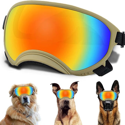 Large Dog Sunglasses with Adjustable Strap UV Protection, Winproof Puppy Sunglasses, Suitable for Medium-Large Pet Glasses, Dogs Eyes Soft Goggles, Khaki Colours