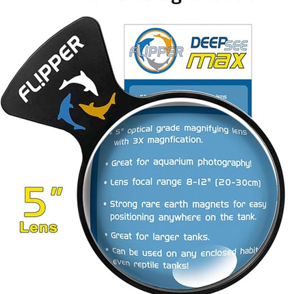 Flipper DeepSee 5" Magnetic Aquarium Viewer – Optical-Grade Magnifying Lens for Glass & Acrylic Tanks up to 5/8" Thick – Hands-Free Underwater Viewing for Fish, Corals & Aquarium Photography – Black