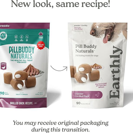 Earthly Pill Buddy Naturals - Duck (Chicken-Free) Pill Hiding Treats for Dogs - Pill Pocket for Any Size Medication - 90 Servings
