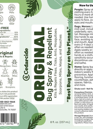 Cedarcide Original Bug Spray | Repel & Kill Fleas, Ticks, Mosquitoes, Mites, Ants & Chiggers | for use on People, Pets & Home | Natural Cedar Oil | Eco-Friendly | Small Size Kit