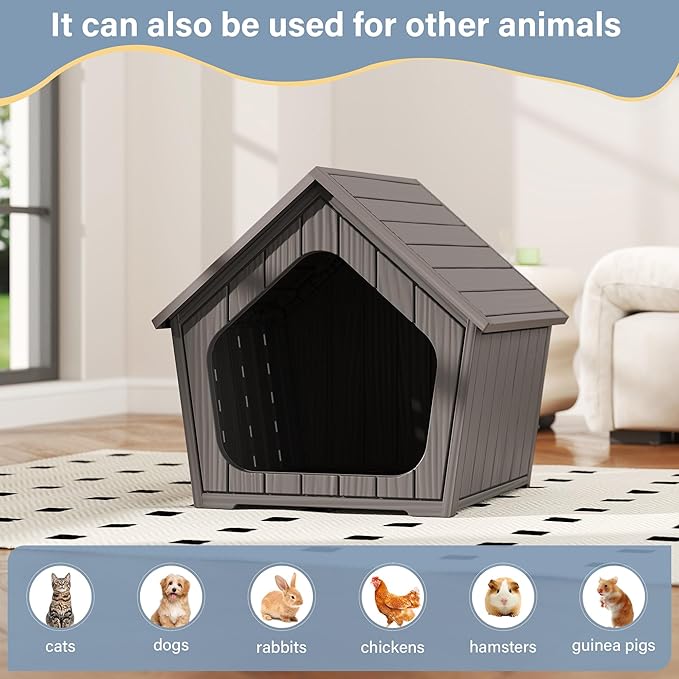 LHBcraft Outdoor Cat House, Cat Houses for Outdoor Indoor Cats, Clawsable Feral Cat House Shelter Weatherproof, Air Holes,Durable Resin Material for Garden, Patio, Easy to Assemble, Coffee