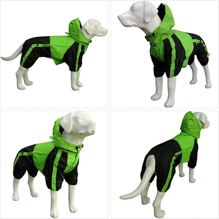 Lovelonglong Border Collie Dog Hooded Raincoat, Rain Jacket Poncho Waterproof Clothes with Hood Breathable 4 Feet Four Legs Rain Coats for Large Dogs Green L-M+
