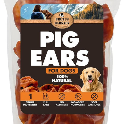 BRUTUS & BARNABY Whole Pig Ears for Dogs, 25 Ct. – All-Natural Single Ingredient Dog Chews, Slow Cooked & Fully Digestible Rawhide Alternative