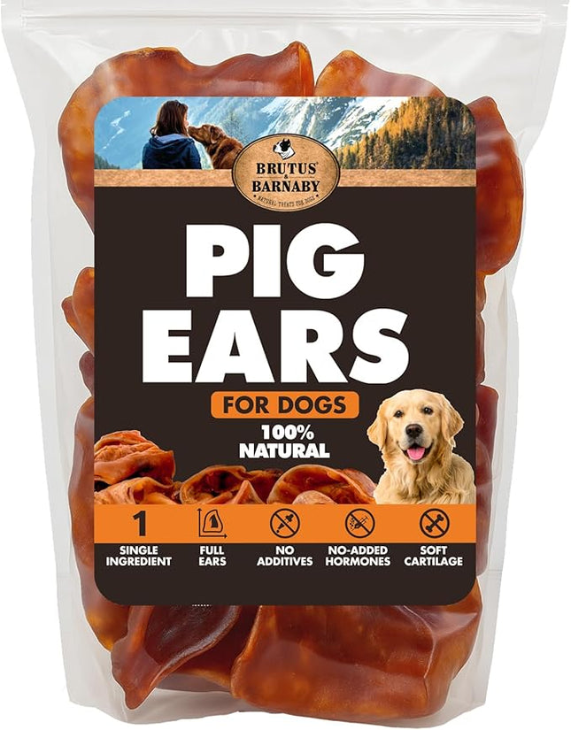 BRUTUS & BARNABY Whole Pig Ears for Dogs, 25 Ct. – All-Natural Single Ingredient Dog Chews, Slow Cooked & Fully Digestible Rawhide Alternative