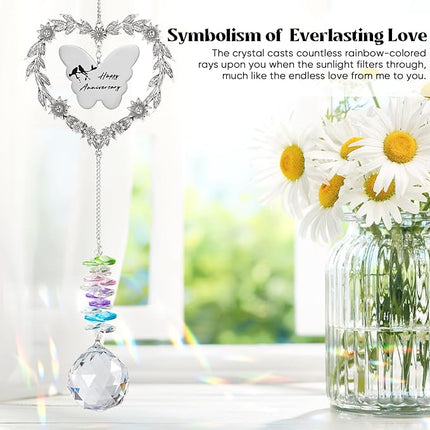 Happy Anniversary Suncatcher for Men, Women, Couple, Romantic Wedding Marriage Gift for Him, Parents, Personalized Crystal Rainbow Maker with Gift Box and Card