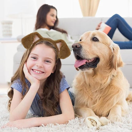Beviliu Golden Dog Ears Headband, 4Pcs Brown Puppy Ears Dog Headband Animals Realistic Halloween Christmas Costume for Washing Makeup Cosplay Party