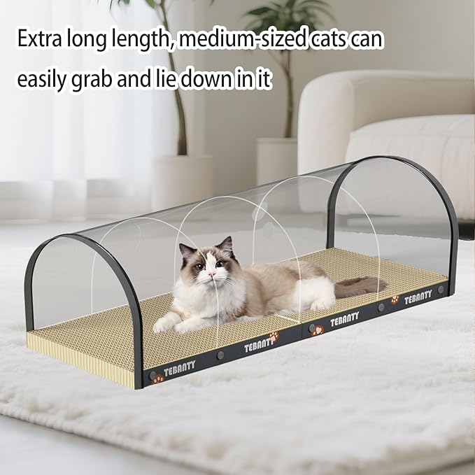 3 Function in 1 Cardboard Cat Scratcher Board, 31.5 in Cat Scratcher House, Cat Scratchers for Indoor Cats, Arched Cats Scratch Pad As Cat Bed, Cat Tunnel for Sleep, Grind Claws (Dark Gray)