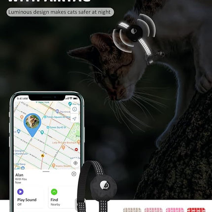 Apple AirTag Cat Collar, GPS Tracker Kitten Collar with Breakaway Feature and Bell, Lightweight for Cats and Kittens (Black)