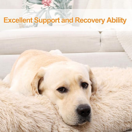 KSIIA Dog Crate Bed Washable Dog Beds for Large Dogs Deluxe Plush Fluffy Comfy Thick Kennel Pad Anti-Slip & Anti-Scratch Pet Sleeping Mat, 35 x 23 Inch, Camel