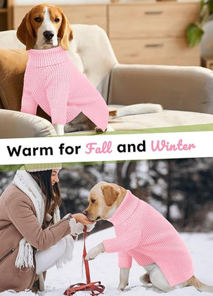 Queenmore XXL Dog Sweater, Large Dog Sweaters for Male Dogs, Turtleneck Plaid Kintsweaters for Large Breeds, Cold Weather Pullover Pet Clothes, Pink 2XL