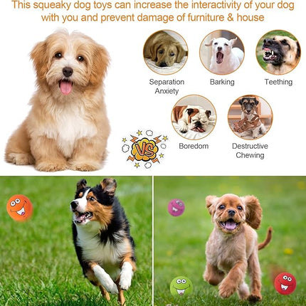 Squeaky Dog Toys Chewing Durable Teething Latex Rubber Soft Interactive Fetch Play Dog Balls with Funny Smile Face for Puppy Small Medium Pet Dog (6PCS)