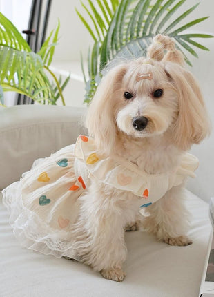 QWINEE 2pc Cute Heart Pattern Dog Dress Ruffle Trim Princess Dress Cat Vest Dress Lace Trim Summer Dress Pet Clothes for Small Medium Cats Dogs Kitten Puppy Black Multi Medium