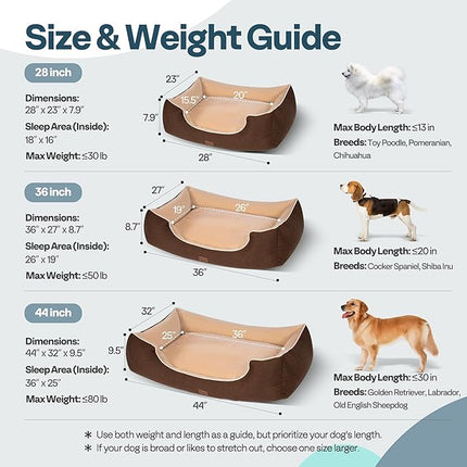 Large Orthopedic Dog Bed 36" Washable with Removable Cover, Waterproof & Non-Slip Base, Year-Round Comfort with Cooling/Warming, Dual-Layer Interior Padding for Support and Softness, Brown
