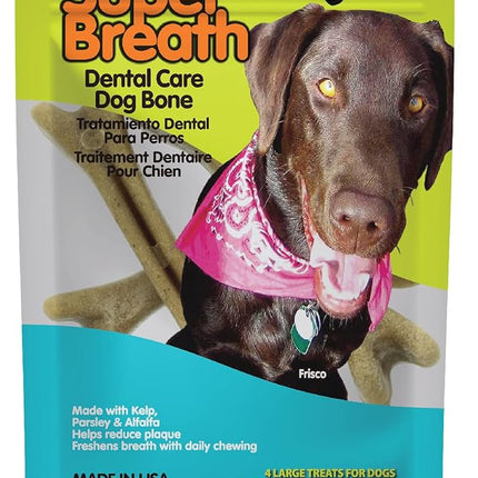 Fido - Super Breath Dental Care Bones for Dogs - 4 Count Large Dog Dental Treats for Large Dogs (Made in USA) - Tasty Dog Dental Chews Help Reduce Plaque, Tartar Buildup, and Freshens Breath