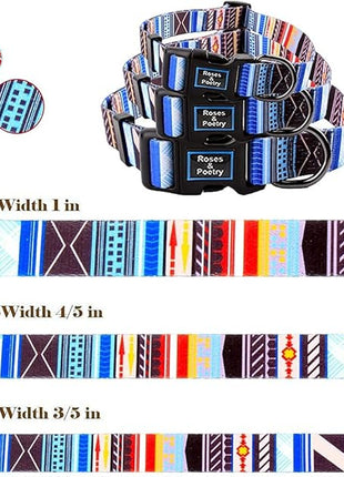 Roses&Poetry Dog Collar with Colourful Stripe Patterns, Adjustable Durable Puppy Collars for Small Medium Large Dogs (Stripe-L)