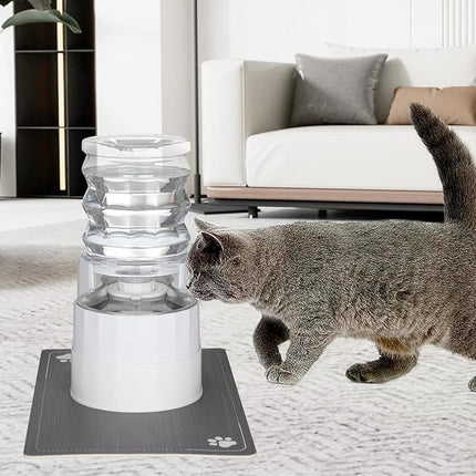 RIZZARI Automatic Pet Water Dispenser: 5L White Cats and Dogs Gravity Feeder - Stainless Steel Bowl - Outdoor Hiking Use.