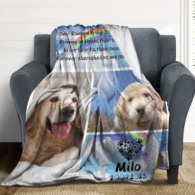 Custom Dog Memorial Gifts for Loss of Dog Cat, Personalized Dog Memorial Blanket with Photos, Pet Memorial Gifts, Pet Loss Gifts, Pet Memorial Throw Blanket, Gifts for Dog Cat Lovers Dog Mom Dog Dad