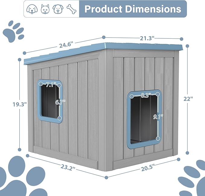 LHBcraft Outdoor Cat House Weatherproof, Clawsable Cat Houses for Outdoor Indoor Cats, Feral Cat House Shelter, Resin Insulated Material, Emergency Exit Easy to Clean and Install, Blue