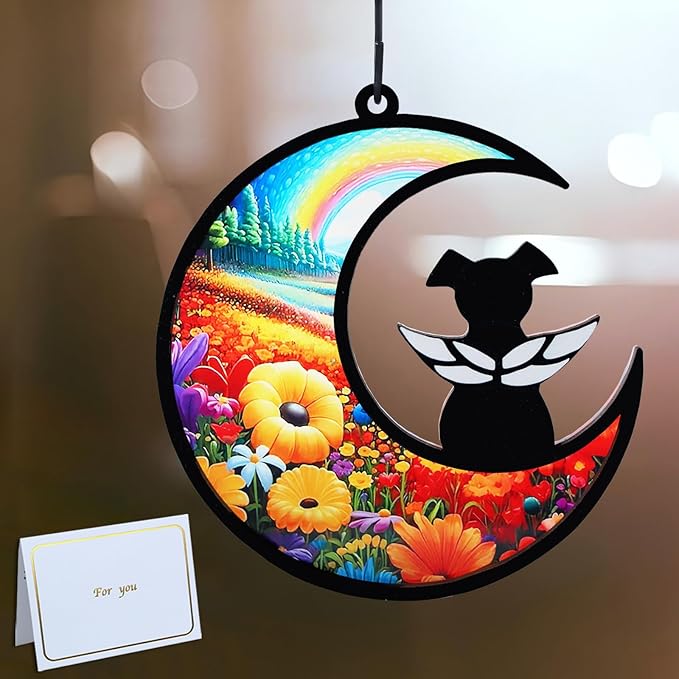 DIY Dog Angel Memorial Suncatcher with Sympathy Card,Rainbow Bridge Dog Memorial Gifts,Loss of Pet Sympathy Gift Dog,Dog Lovers Gifts for Women (2-Rainbow Bridge)