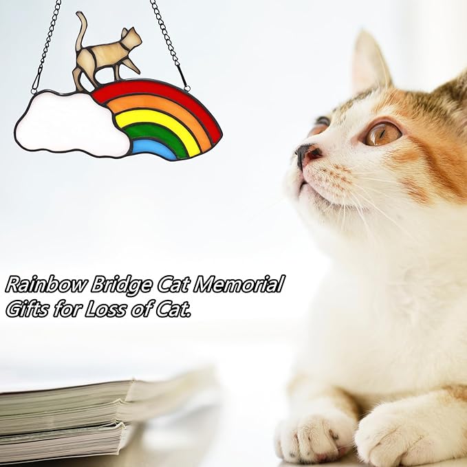 Orange Cat Decor Gifts for Cat Lovers, Stained Glass Window Hangings Cat Suncatcher for Window, Pet Cat Memorial Gifts for Women, Loss of Tabby Cat Sympathy Gifts
