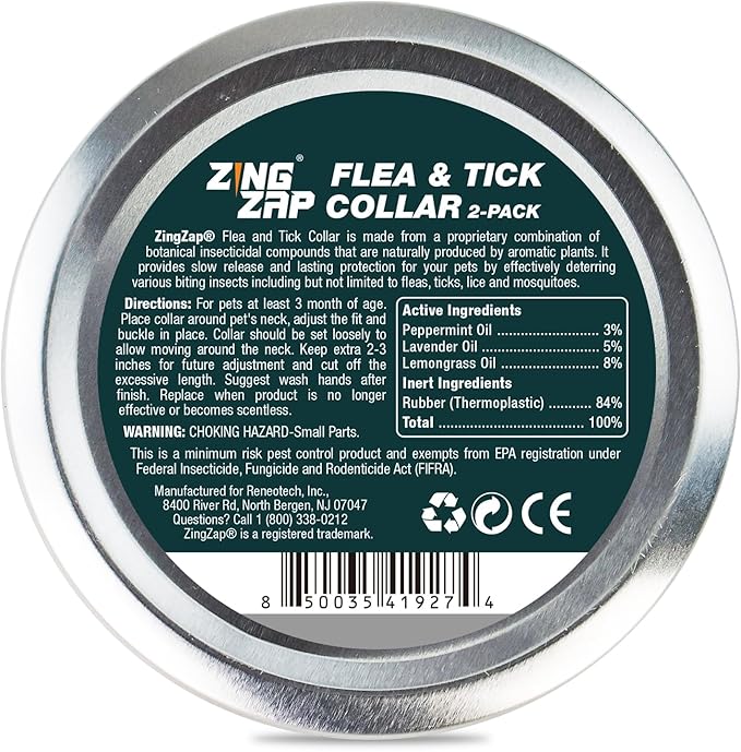 ZingZap Flea & Tick Collar 2-Pack Gray, Protects from Biting Insects, Adjustable Fits Both Dogs & Cats, Built-in Plant Based Formula, Slow Release Lasting Protection, Waterproof