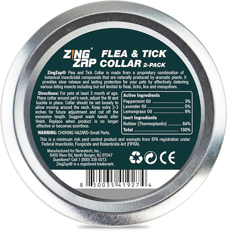 ZingZap Flea & Tick Collar 2-Pack Gray, Protects from Biting Insects, Adjustable Fits Both Dogs & Cats, Built-in Plant Based Formula, Slow Release Lasting Protection, Waterproof