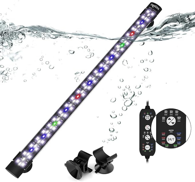 SEAOURA Submersible Aquarium Light for 20 to 35 Inch Fish Tank, 24/7 Cycle Fish Tank Light with Timer, Aquarium Plant Light with Full Spectrum+7 Single Colors, Auto On/Off, Adjustable Brightness
