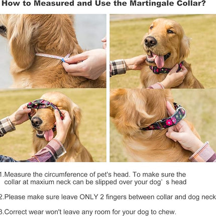 Comfortable Floral Print Martingale Dog Collars, Sun Flower, Large, Neck 17 Inch to 25 Inch, Adjustable Dog Collar Heavy Duty
