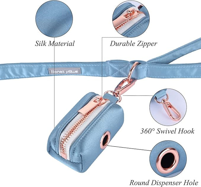 Lionet Paws Cute Dog Poop Bag Holder with Bag for Leash, Silk Dog Dispenser, Matching Collar