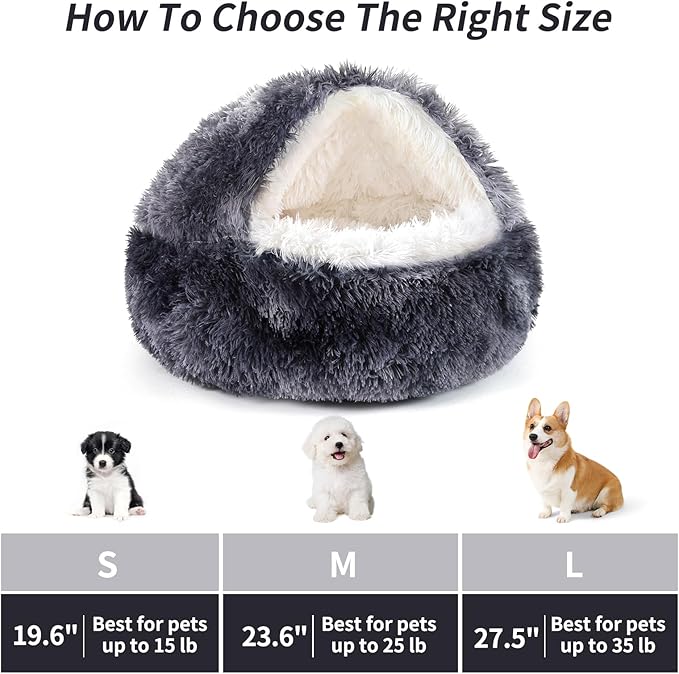 Dog Bed Round Hooded Plush Cat Cave Self Warming Pet Bed Donut Anti Anxiety Fluffy Pet Bed for Puppy and Kitty