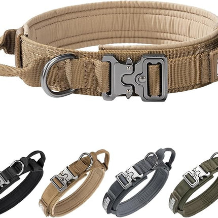 EXCELLENT ELITE SPANKER Tactical Dog Collar Nylon Adjustable Training Collar Military Dog Collar Heavy Duty Metal Buckle with Control Handle for Medium and Large Dogs with Patches(COB-M)