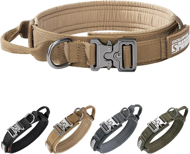 EXCELLENT ELITE SPANKER Tactical Dog Collar Nylon Adjustable Training Collar Military Dog Collar Heavy Duty Metal Buckle with Control Handle for Medium and Large Dogs with Patches(COB-M)