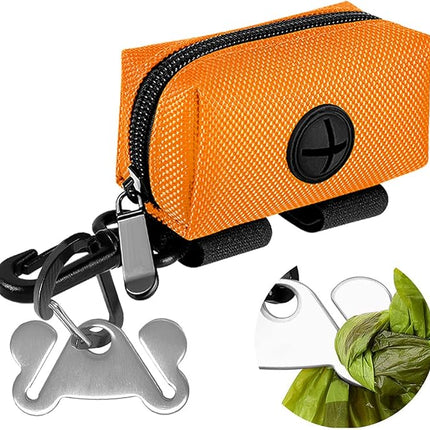 Dog Waste Bag Dispenser Pet Poop Bags Holder for Doggie Waste Bags Dispensers Soft Fabric Zipper Small Doggy Puppy Pouch for Leash Accessory Attachment with Carrier,Orange