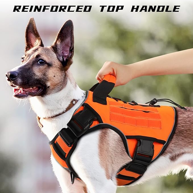 WINGOIN Tactical Dog Harness for Extra Large Dogs, Heavy Duty No Pull Dog Harness with Handle, Adjustable Reflective Military K9 Big Dog Vest for Great Dane, Walking, Training, Hunting, Orange (XXL)