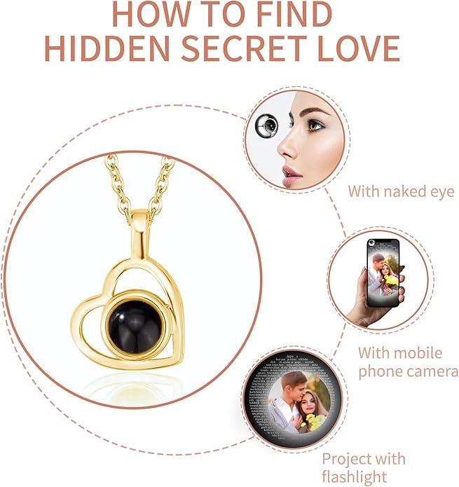 Easycosy Personalized Picture Necklace Projection Necklace with Photo Inside - Custom Photo Heart Pendant Necklace - Photo Gifts Valentines Birthday Love Memorial Gifts for Girlfriend Wife Women