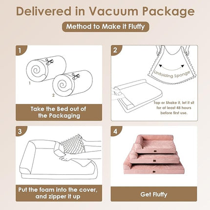 EHEYCIGA Memory Foam Dog Bed XXL, Giant Dog Bed Orthopedic with Washable Removable Cover, Waterproof Pet Bed Couch for Jumbo Dogs, 48x36x7 Inches, Pink