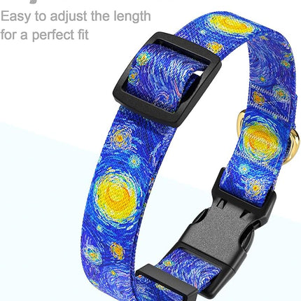 Rnivvi Dog Collar for Large Dogs, Cute Heavy Duty Adjustable Puppy Collar with Quick Release Buckle for Boy Girl & Female, Pet Accessories for Walking Running, L Length 1" Width, Van Gogh Starry Night