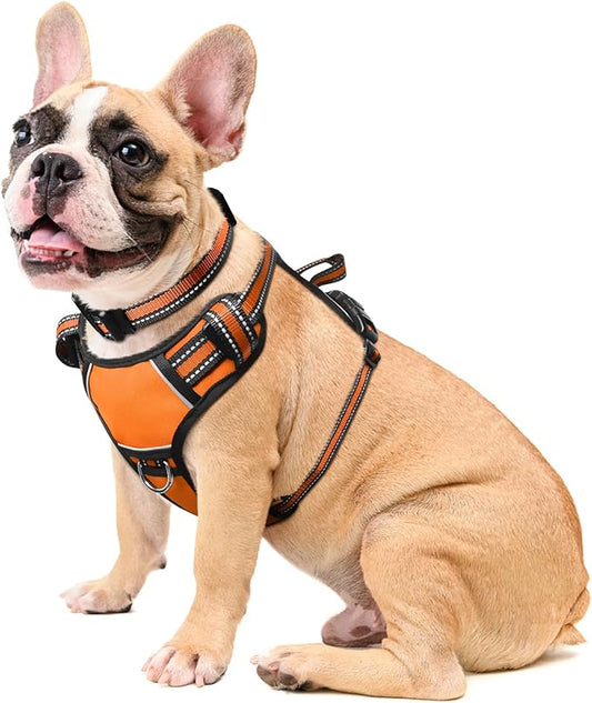 WINSEE Dog Harness No Pull, Pet Harnesses with Dog Collar, Adjustable Reflective Oxford Outdoor Vest, Front/Back Leash Clips for Small, Medium, Large, Extra Large Dogs, Easy Control Handle for Walking
