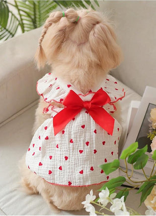 QWINEE 2 Pieces Cute Heart Pattern Dog Dress Ruffle Trim Princess Dress Cat Vest Dress Lace Trim Summer Dress Pet Clothes for Small Medium Cats Dogs Kitten Puppy Red and Black X-Large