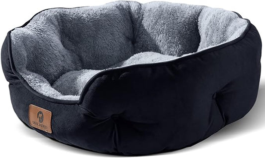 Asvin Medium Dog Bed for Medium Dogs, Large Cat Beds for Indoor Cats, Pet Bed for Puppy and Kitty, Extra Soft & Machine Washable with Anti-Slip & Water-Resistant Oxford Bottom, Black, 25 inches