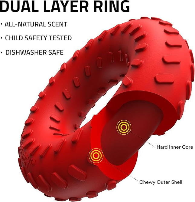 Playology Dog Toys | Dual Layer Ring Durable Chew Toy for Aggressive Chewers | Medium Beef Scented Toy - Easy to Clean and Made from Non Toxic Materials