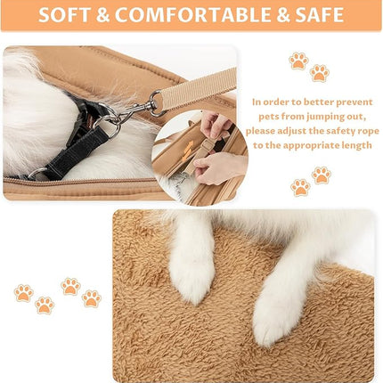 Petsfit Small Dog Carrier Purse, Portable Pet Carrier Tote Cat Carrier with Pockets, Adjustable Safety Leash, Poop Dispenser, Waterproof TPU Bottom,Khaki