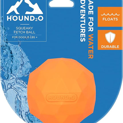 Hound2O Dog Toys | Squeaky Fetch Ball for Dogs | Orange Floating Outdoor Toy - Easy to Clean and Made from Non Toxic Materials