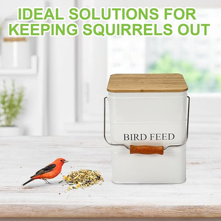 Bird Seeds storage container,Bird Seed Container,Metal food tin for Birds, pet snacks Canisters with wooden lid/handle/sevice scoop,hold 5-6 lbs