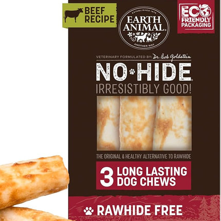 Earth Animal No Hide Chews - Long Lasting Rawhide Free Medium Dog Chews Rolls, Beef - 3 Count Value Pack